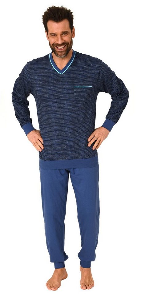 Normann Pyjama Herren Pyjama langarm mit Bündchen in eleganten Minimalprint von Normann