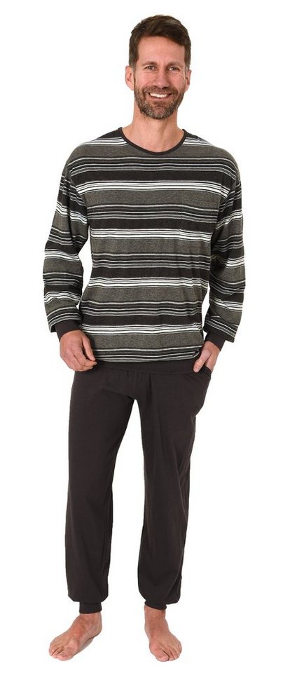 Normann Pyjama Herren Schlafanzug langarm mit Bündchen in Streifenoptik von Normann