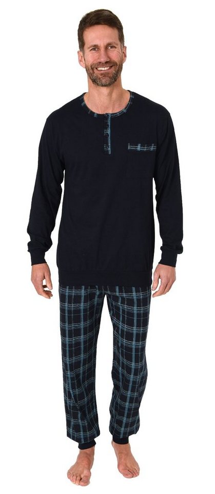 Normann Pyjama Herren Schlafanzug mit Bündchen und karierter Jersey Hose von Normann