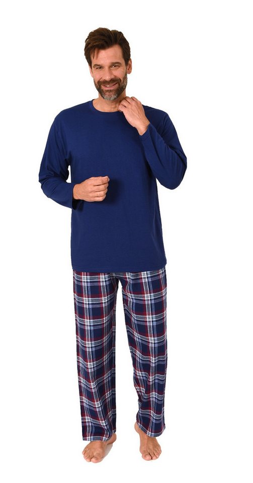 Normann Pyjama Herren Schlafanzug lang, Pyjama mit Flanell-Hose in Karo-Optik von Normann