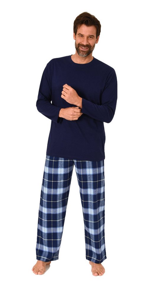 Normann Pyjama Herren Schlafanzug lang, Pyjama mit Flanell-Hose in Karo-Optik von Normann