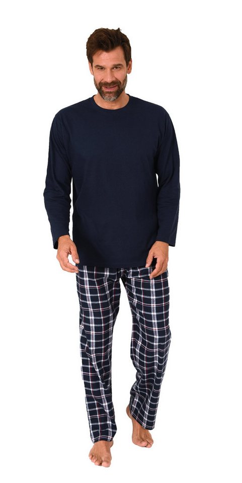 Normann Pyjama Herren Schlafanzug lang, Pyjama mit Flanell-Hose in Karo-Optik von Normann