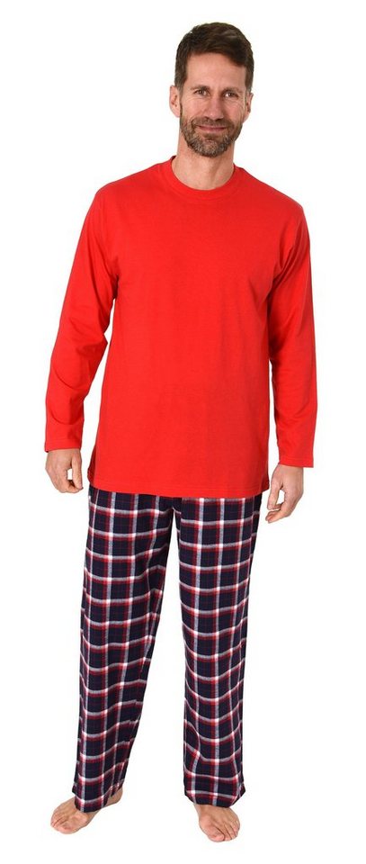 Normann Pyjama Herren Schlafanzug lang, Pyjama mit Flanell-Hose in Karo-Optik von Normann