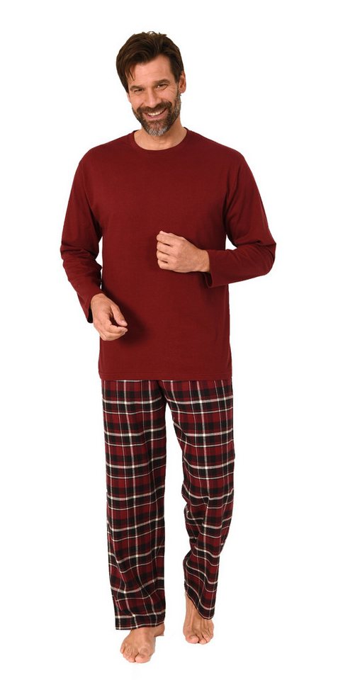 Normann Pyjama Herren Schlafanzug lang, Pyjama mit Flanell-Hose in Karo-Optik von Normann