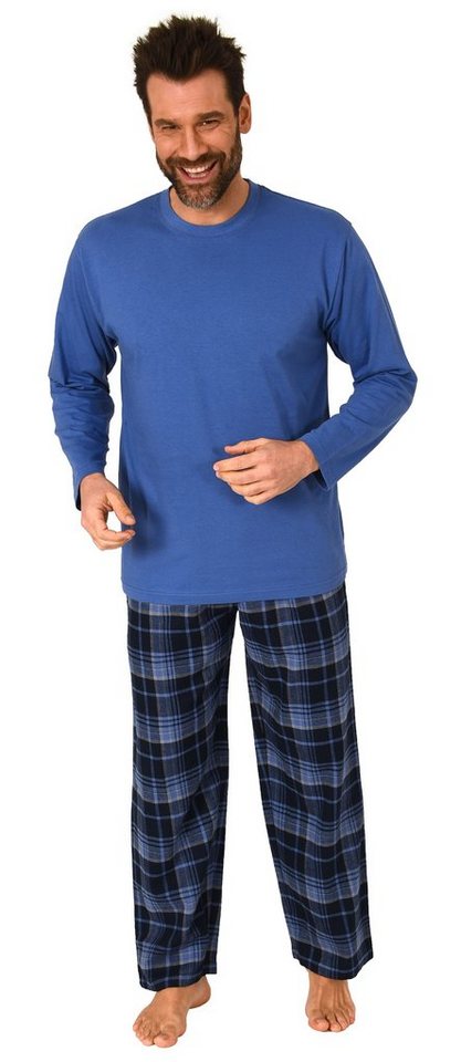 Normann Pyjama Herren Schlafanzug lang, Pyjama mit karierter Flanell-Hose von Normann