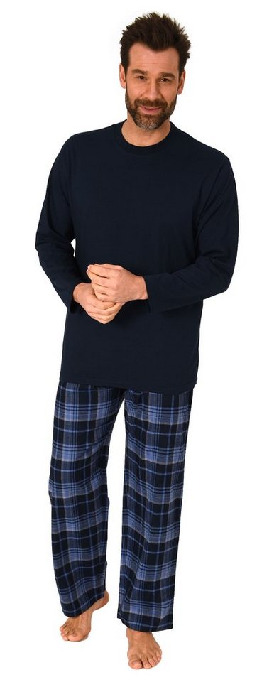 Normann Pyjama Herren Schlafanzug lang, Pyjama mit karierter Flanell-Hose von Normann