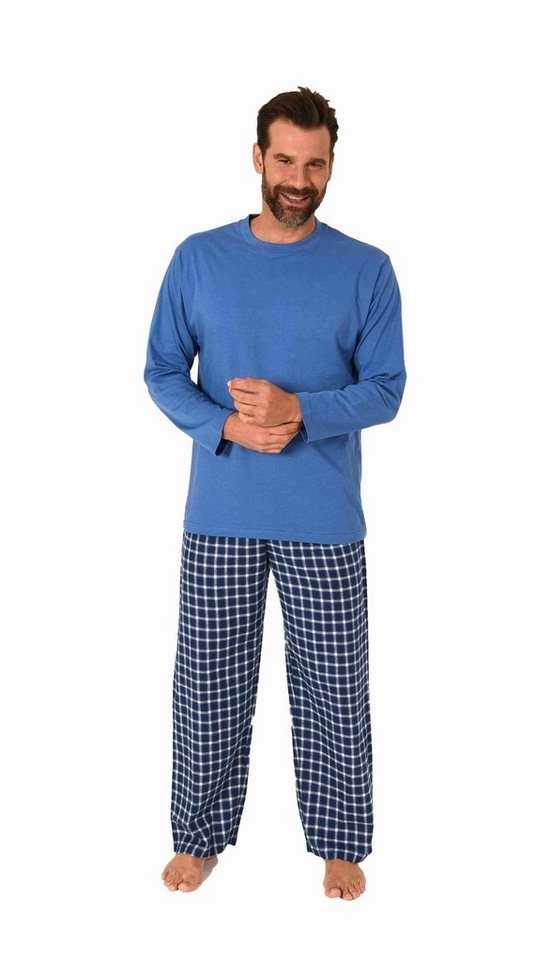 Normann Pyjama Herren Schlafanzug lang Pyjama Set mit karierter Flanell Hose von Normann