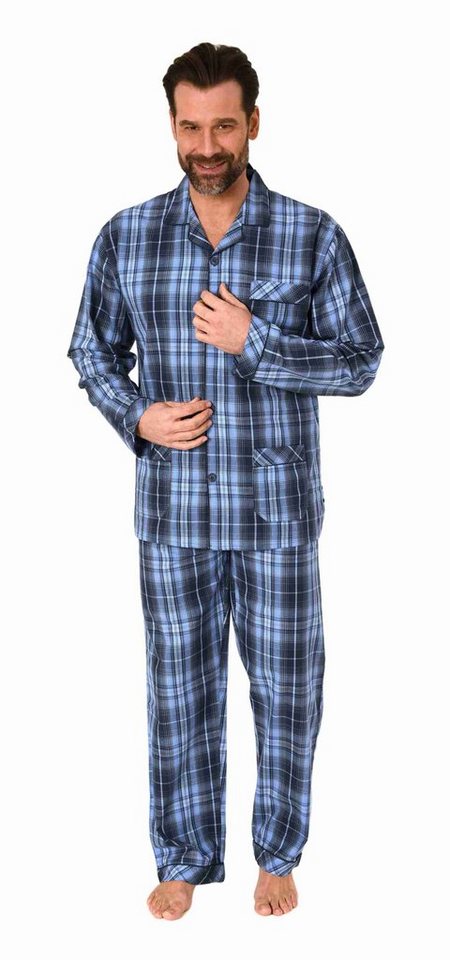 Normann Pyjama Herren Schlafanzug lang Pyjama gewebt zum Knöpfen in elegante Optik von Normann