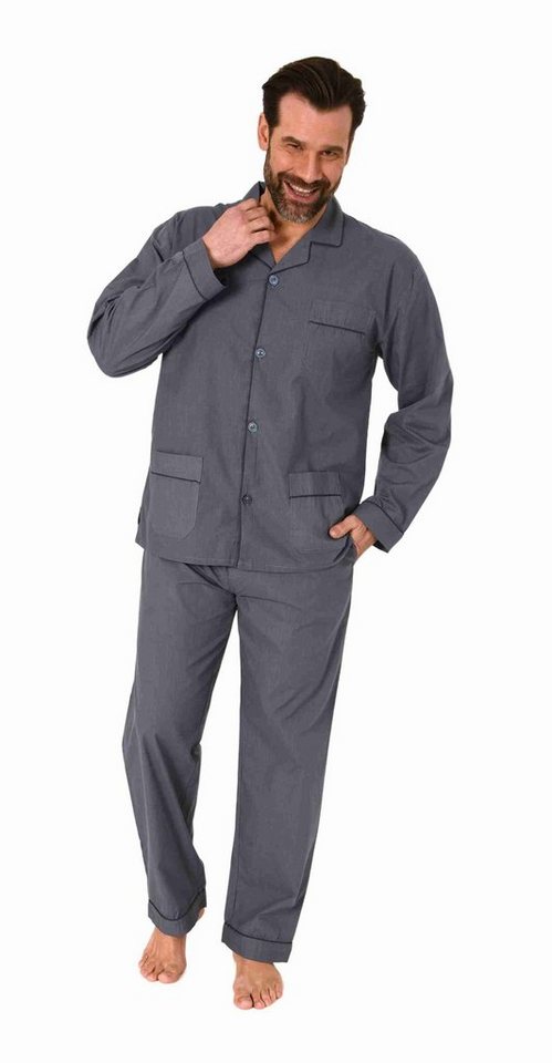 Normann Pyjama Herren Schlafanzug lang Pyjama gewebt zum Knöpfen in elegante Optik von Normann
