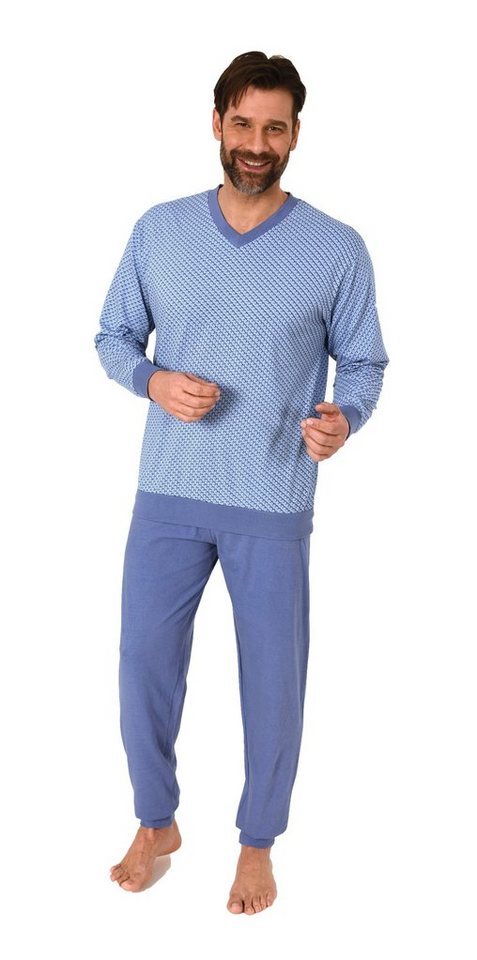 Normann Pyjama Herren Schlafanzug lang mit Bündchen in eleganter Minimalprint Optik von Normann