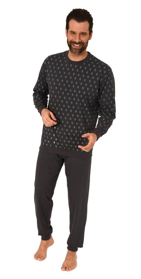 Normann Pyjama Herren Schlafanzug lang mit Bündchen in eleganter Minimalprint Optik von Normann