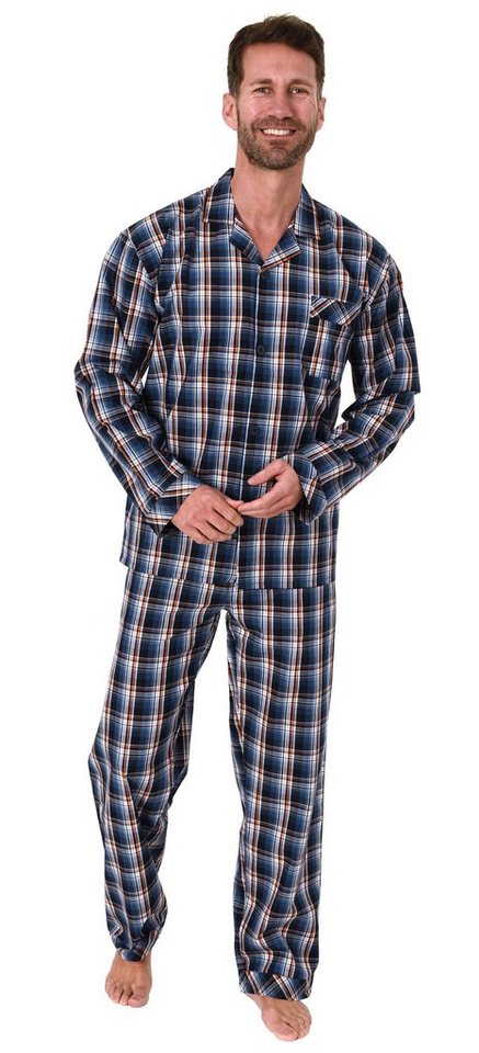 Normann Pyjama Gewebter Herren Pyjama, durchknöpfbarer Schlafanzug mit Streifen von Normann