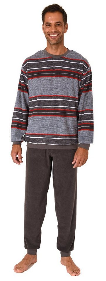 Normann Pyjama Herren Schlafanzug mit Bündchen in Frottee Qualität Streifenoptik von Normann