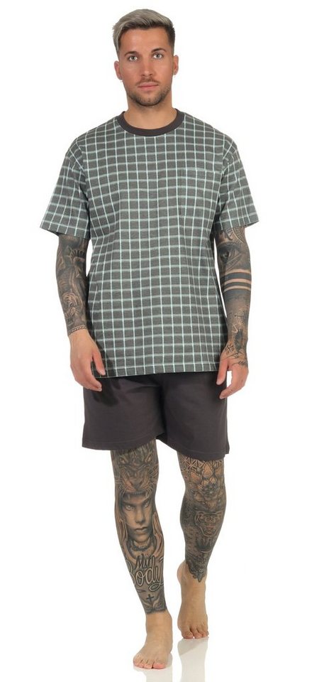 Normann Pyjama Herren Shorty Pyjama kurzarm in Karo Optik - auch in Übergrößen von Normann