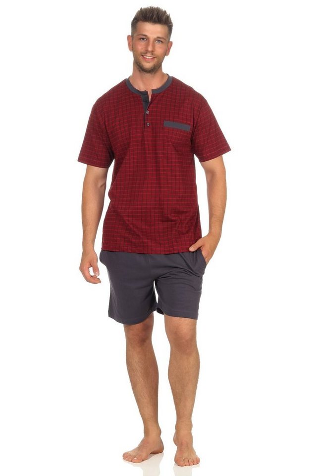Normann Pyjama Herren Shorty Schlafanzug kurzarm mit Hals-Knopfleiste in Karo Optik von Normann