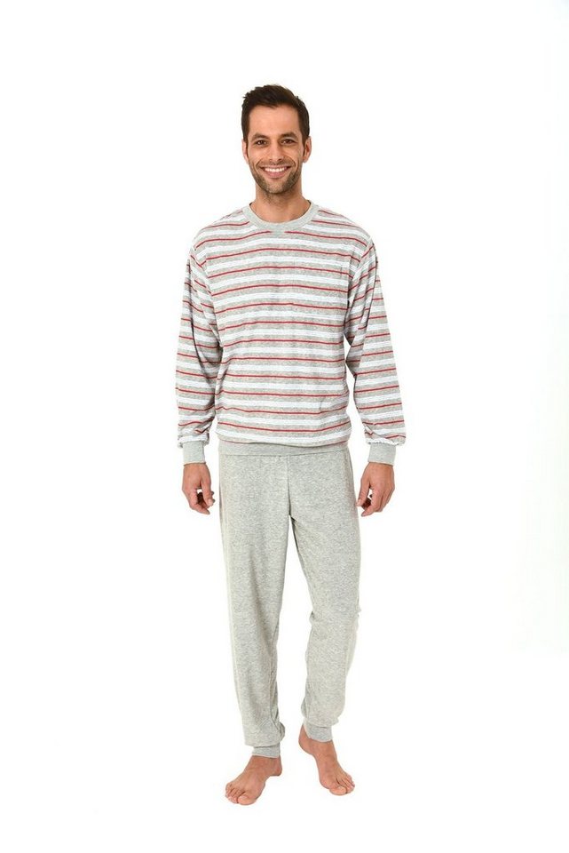 Normann Pyjama Herren Übergrössen Frottee Schlafanzug lang mit Bündchen von Normann
