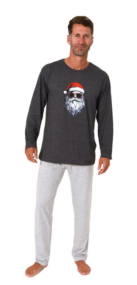 Normann Pyjama Herren Weihnachts Schlafanzug Pyjama mit lustigen Nikolaus Motiv von Normann