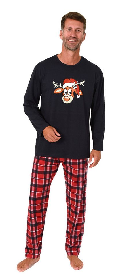 Normann Pyjama Herren Weihnachts Schlafanzug Pyjama mit lustigen Renntier Motiv von Normann