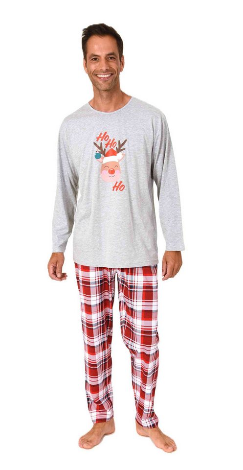 Normann Pyjama Herren Weihnachts Schlafanzug Pyjama mit lustigen Renntier Motiv von Normann
