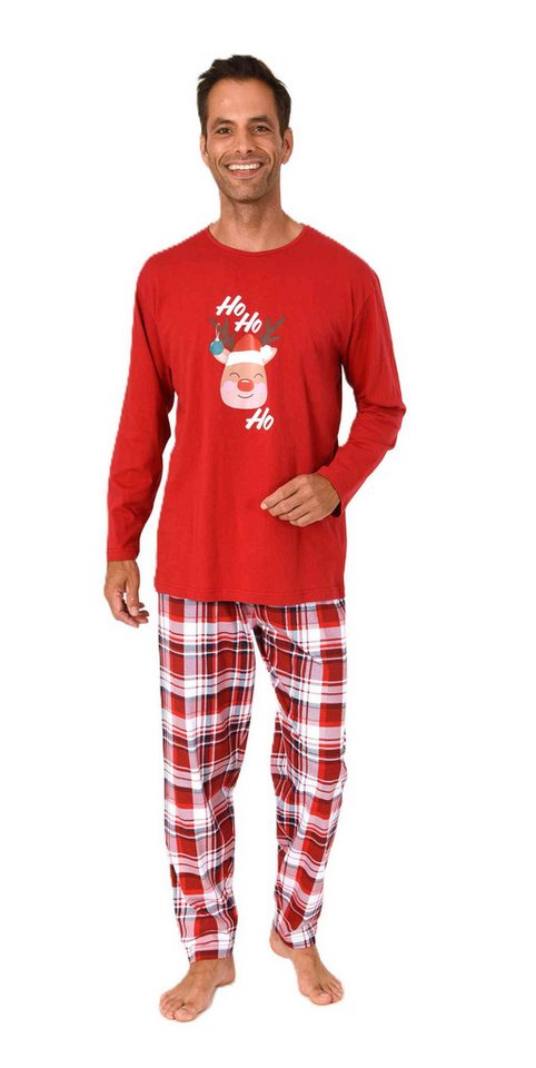 Normann Pyjama Herren Weihnachts Schlafanzug Pyjama mit lustigen Renntier Motiv von Normann
