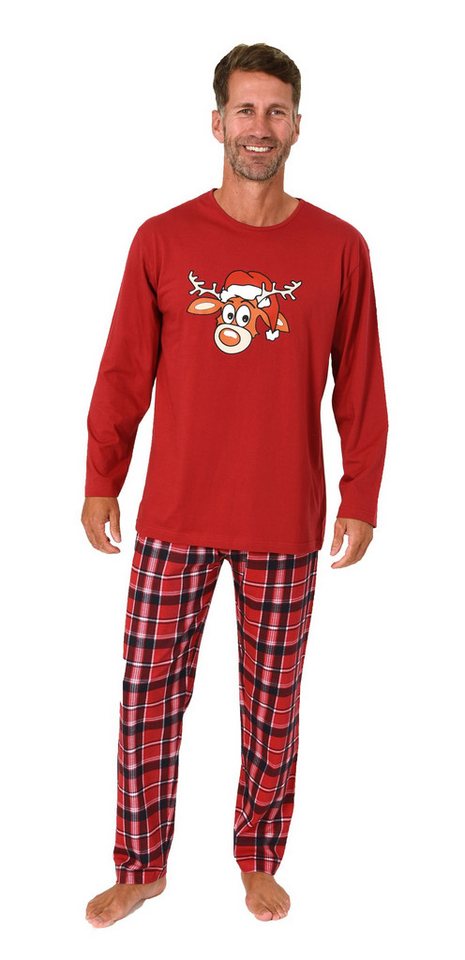 Normann Pyjama Herren Weihnachts Schlafanzug Pyjama mit lustigen Renntier Motiv von Normann