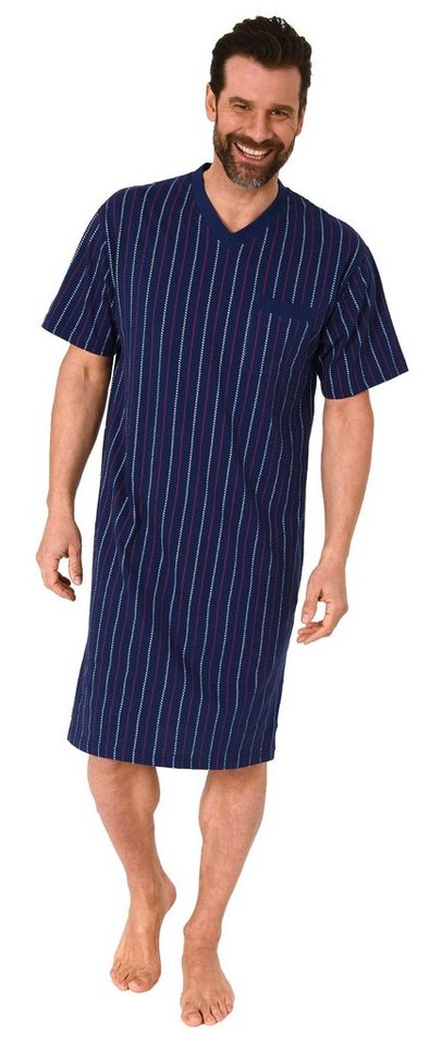 Normann Pyjama Herren kurzarm Nachthemd in Streifenoptik - auch in Übergrößen von Normann