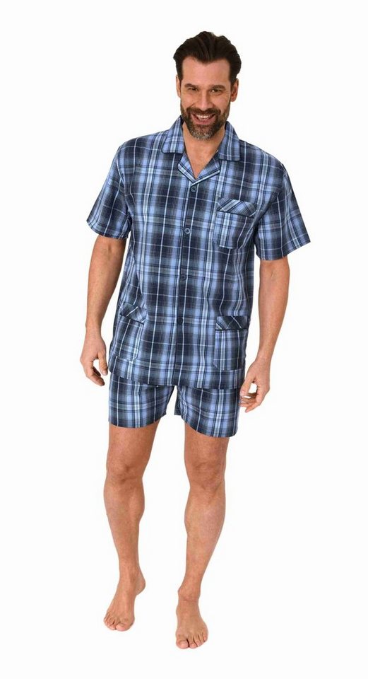 Normann Pyjama Herren kurzarm Schlafanzug Shorty Pyjama gewebt mit Knopfleiste von Normann