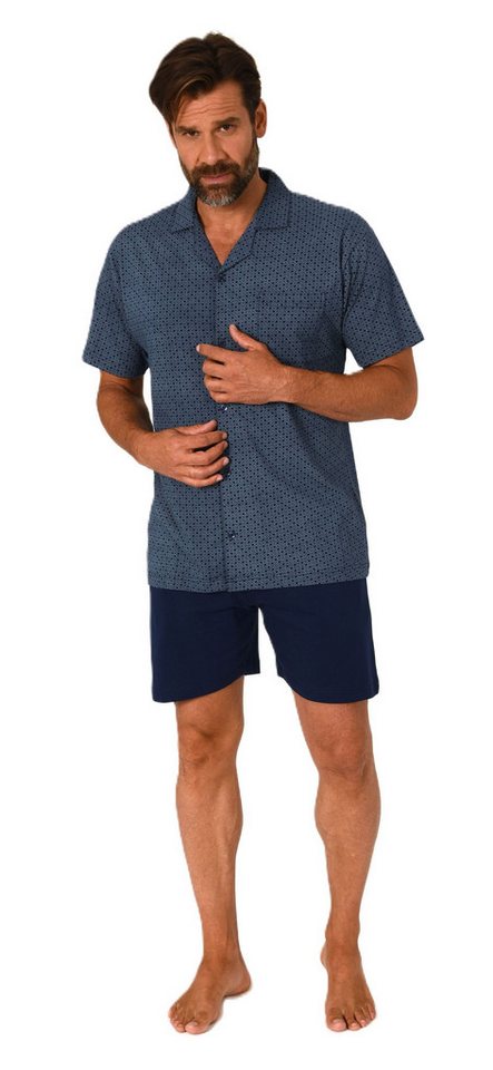 Normann Pyjama Herren kurzarm Schlafanzug Shorty Pyjama zum durchknöpfen von Normann