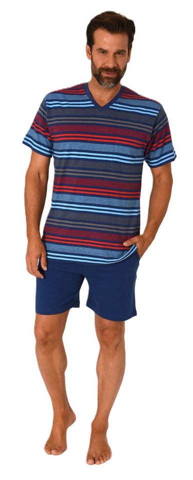 Normann Pyjama Herren kurzarm Schlafanzug Shorty Streifenoptik - auch in Übergrößen von Normann