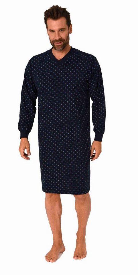 Normann Pyjama Herren langarm Nachthemd mit Bündchen in elegantem Minimalprint von Normann