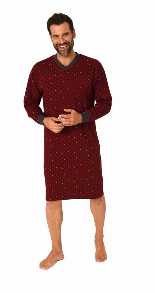 Normann Pyjama Herren langarm Nachthemd mit Bündchen in elegantem Minimalprint von Normann
