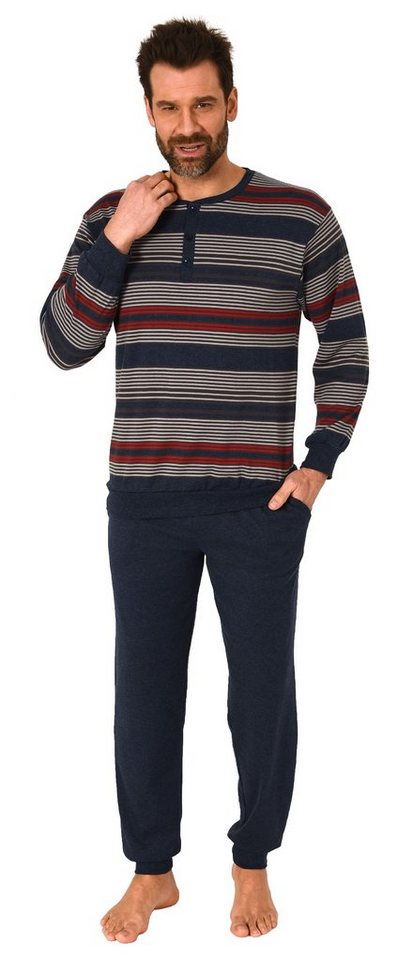 Normann Pyjama Herren Schlafanzug mit Bündchen in warmer Kuschel Interlock Qualität von Normann