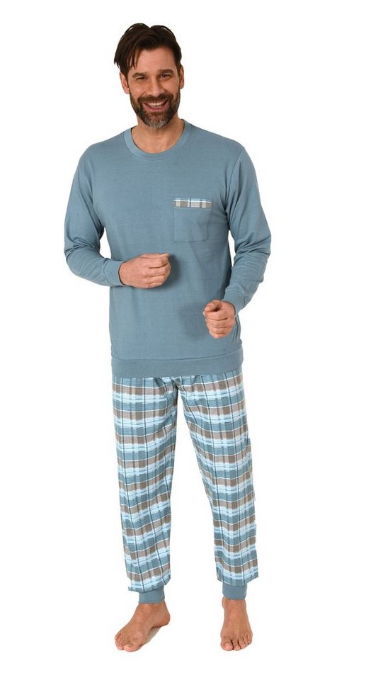 Normann Pyjama Herren langarm Schlafanzug mit Bündchen und karierter Jersey Hose von Normann