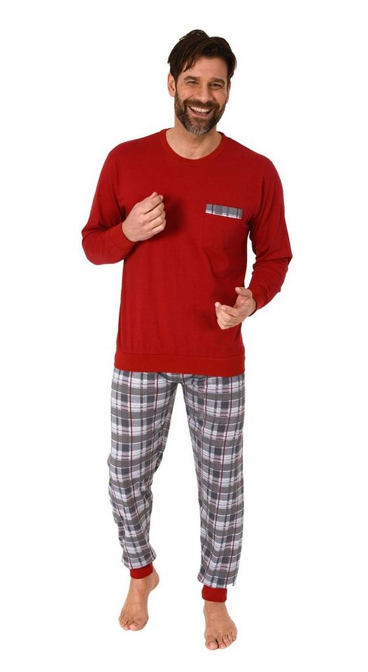 Normann Pyjama Herren langarm Schlafanzug mit Bündchen und karierter Jersey Hose von Normann