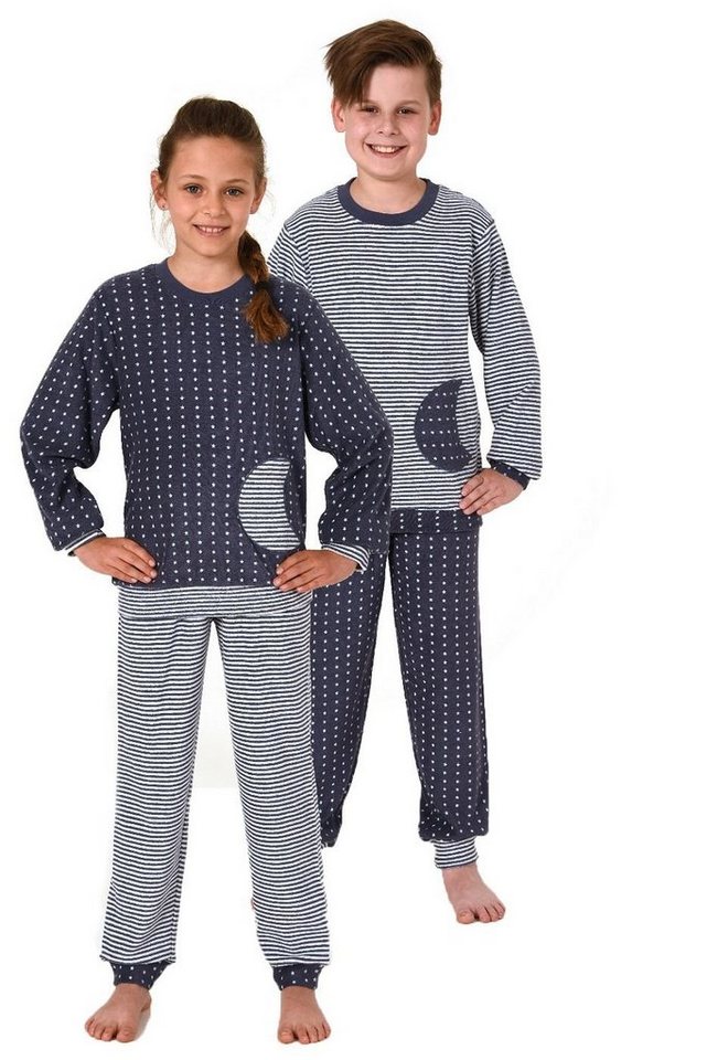 Normann Pyjama Jungen Frottee Pyjama mit Bündchen, warmer Schlafanzug in Ringeloptik von Normann