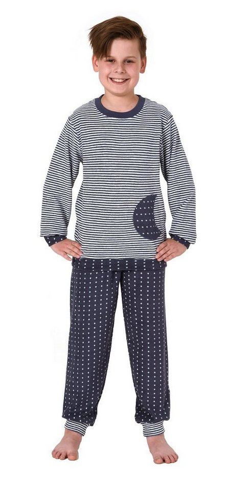 Normann Pyjama Jungen Frottee Pyjama mit Bündchen, warmer Schlafanzug in Ringeloptik von Normann