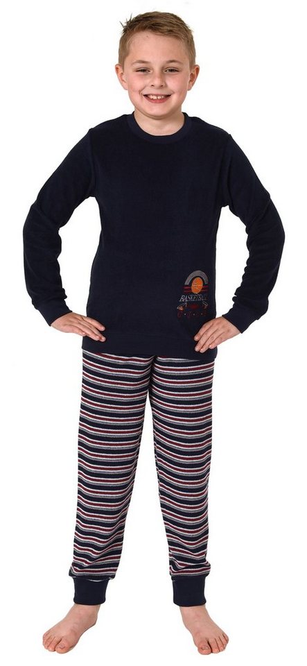 Normann Pyjama Jungen Frottee langarm Schlafanzug mit Bündchen und Basketball-Motiv von Normann