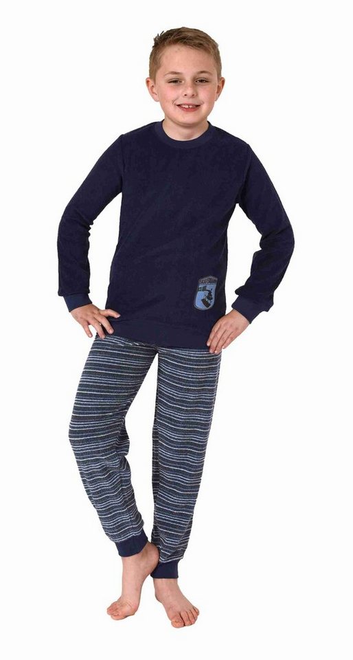 Normann Pyjama Jungen Frottee langarm Schlafanzug mit Bündchen und Skaterboard-Motiv von Normann