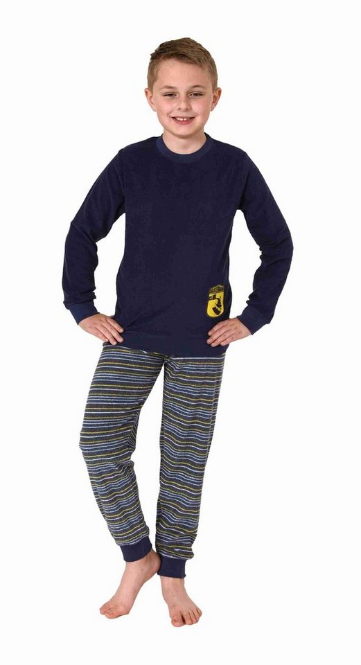 Normann Pyjama Jungen Frottee langarm Schlafanzug mit Bündchen und Skaterboard-Motiv von Normann