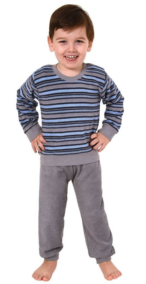 Normann Pyjama Jungen Kleinkinder Frottee Schlafanzug mit Bündchen Streifenoptik von Normann