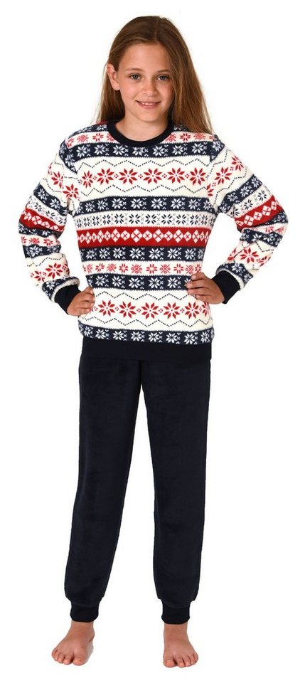 Normann Pyjama Kinder langarm Schlafanzug mit Bündchen Norweger Look aus Coralfleece von Normann