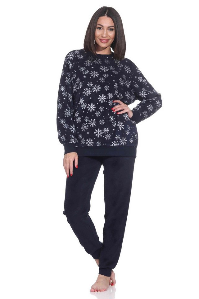 Normann Pyjama Kuschelig warmer Damen Schlafanzug lang mit Bündchen aus Coralfleece von Normann