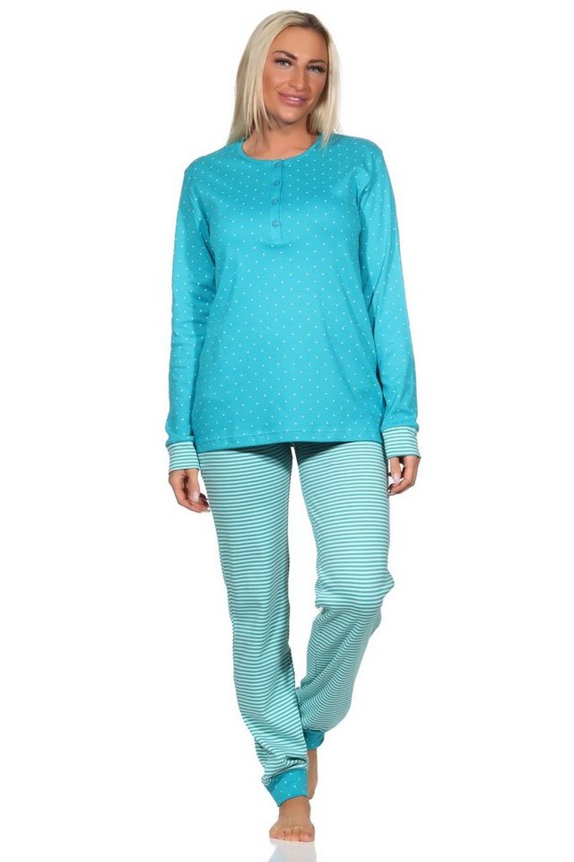 Normann Pyjama Normann Damen Interlock Schlafanzug/Pyjama mit Bündchen & Knopfleiste von Normann