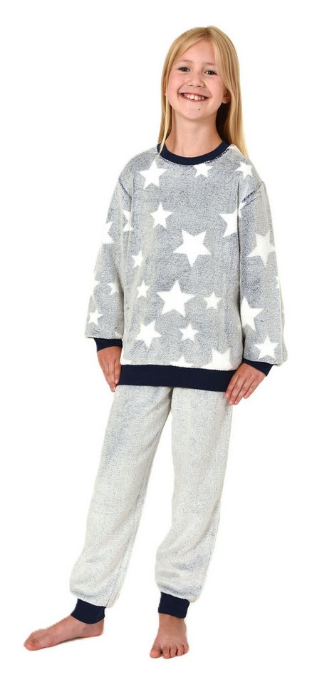 Normann Pyjama Kuschelig warmer Mädchen Schlafanzug Pyjama aus Coralfleece mit Tupfen von Normann