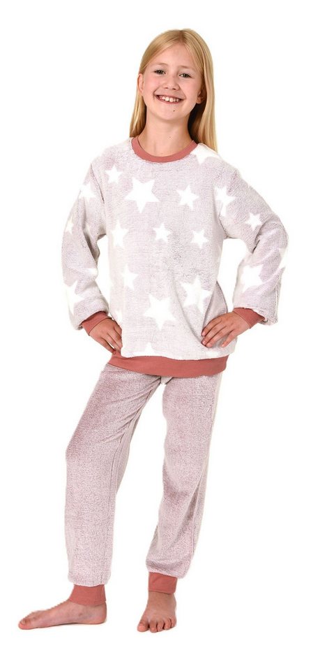 Normann Pyjama Kuschelig warmer Mädchen Schlafanzug Pyjama aus Coralfleece mit Tupfen von Normann