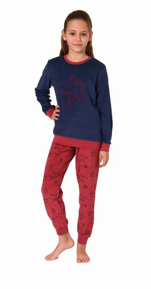 Normann Pyjama Kuscheliger Mädchen Frottee Schlafanzug mit Bündchen in Sterne Optik von Normann