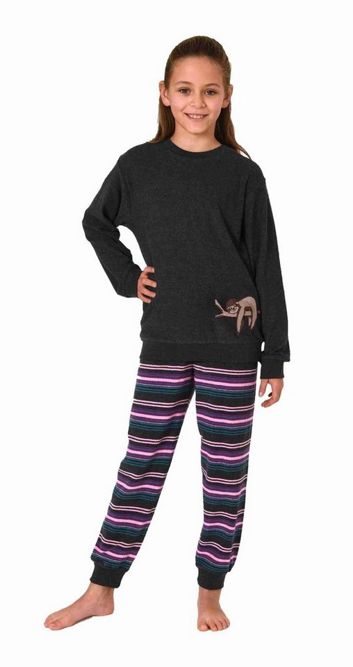 Normann Pyjama Mädchen Frottee Schlafanzug mit Bündchen + süssen Faultier Tiermotiv von Normann