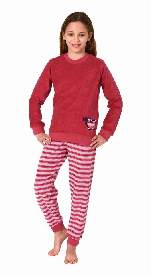 Normann Pyjama Mädchen langarm Frottee Schlafanzug mit Bündchen und süssen Tiermotiv von Normann