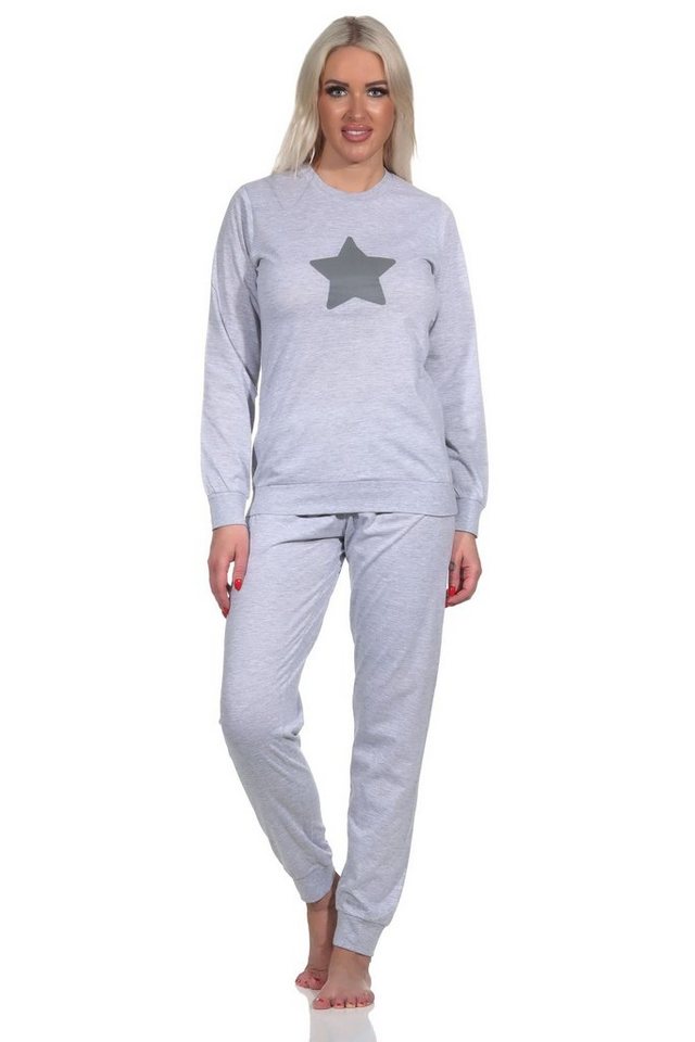 Normann Pyjama Lässiger Damen langarm Schlafanzug mit Bündchen und Stern Motiv von Normann