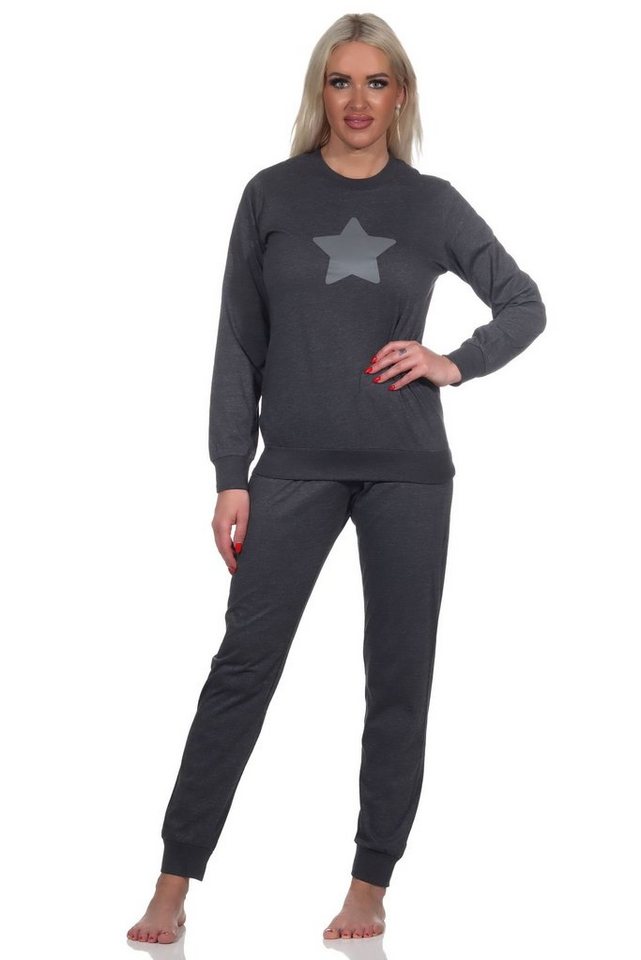 Normann Pyjama Lässiger Damen langarm Schlafanzug mit Bündchen und Stern Motiv von Normann